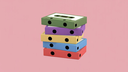 Colorful Stack of Vintage Audio Cassettes Retro Music Nostalgia