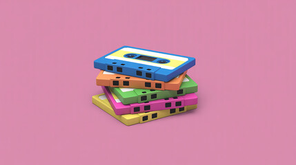 Colorful Stack of Retro Cassette Tapes A Blast from the Past