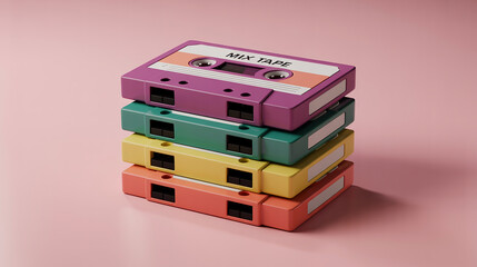 Stack of Colorful Vintage Audio Cassette Tapes