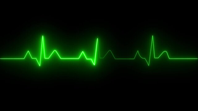 ECG monitor beating heart with a neon electrocardiogram overlay, featuring dynamic HUD elements and a gradient background.Abstract neon heartbeat signal icon animation background on black back ground