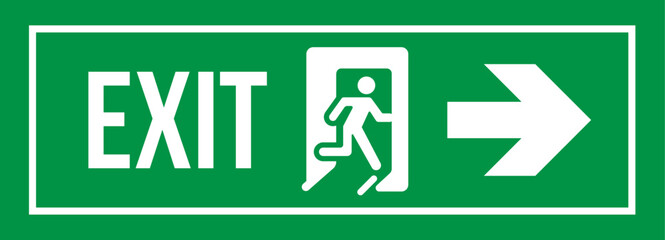 Green Fire Exit Sign Pointing This Way Vector Illustration