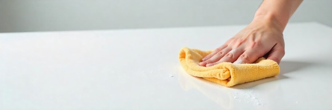 A pristine white surface is wiped clean, revealing a smooth, spotless texture The image showcases the process of cleaning and the result of a perfectly wiped surface , smooth, simple