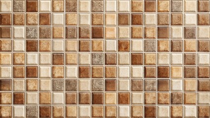 High-resolution image of a square tile mosaic featuring a blend of earthy brown and beige hues