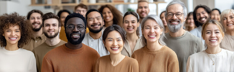 Diverse Group of Professionals Smiling Together in Modern Office Environment, Celebrating Teamwork and Collaboration among Colleagues
