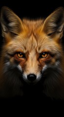 Obraz premium Close-up portrait of a majestic red fox with intense gaze against black background