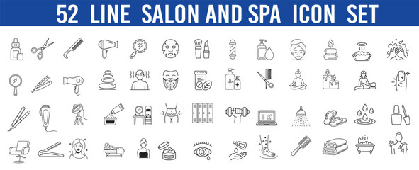  Salon icon and Spa set of web icons in line style. Cosmetics services & Spa icons for web and mobile app. beauty, care, health, symbol, cream, skin, salon, hair, make-up, line, vector
