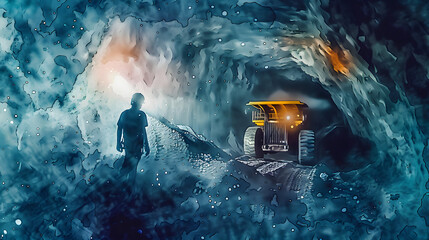 Fototapeta premium watercolor painting style Miners working underground