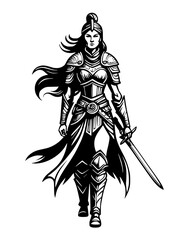 Fototapeta premium black and white illustration of a woman in a sword
