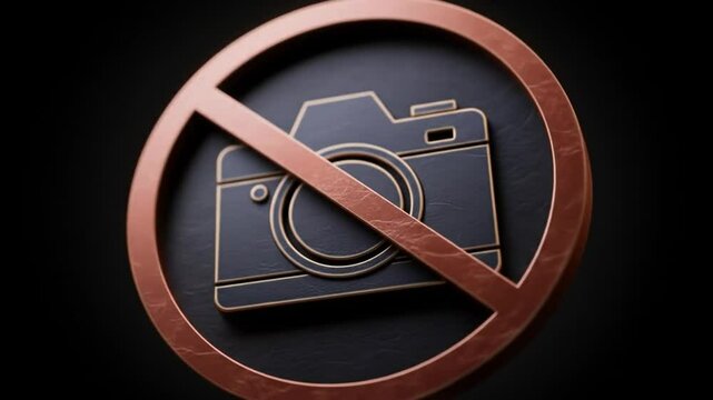 Forbidden Snap: A striking graphic of a camera icon, overlaid with a forbidding symbol, implying restriction, surrounded by a captivating background