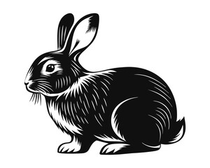 A striking black silhouette of a rabbit presented in profile artfully isolated on a clean bright white background ideal for creative projects