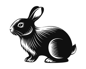 A striking black profile outline of a rabbit presented cleanly on a bright white background perfect for graphic design projects
