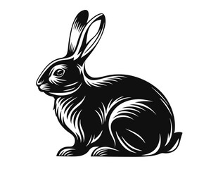 A striking black profile outline of a rabbit presented cleanly on a white backdrop perfect for various design applications and creative projects