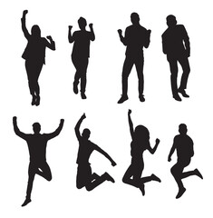 People Silhouettes Celebrating, Vector Illustration Isolated on White