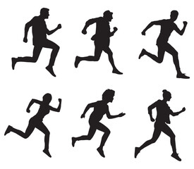 Running Silhouettes, Vector Illustration Isolated on White Background.