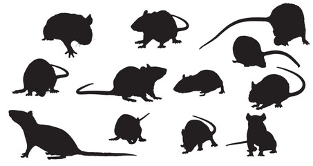 Brown Rat Silhouette Vector Set – Clean, Bold Animal Shapes on White Background
