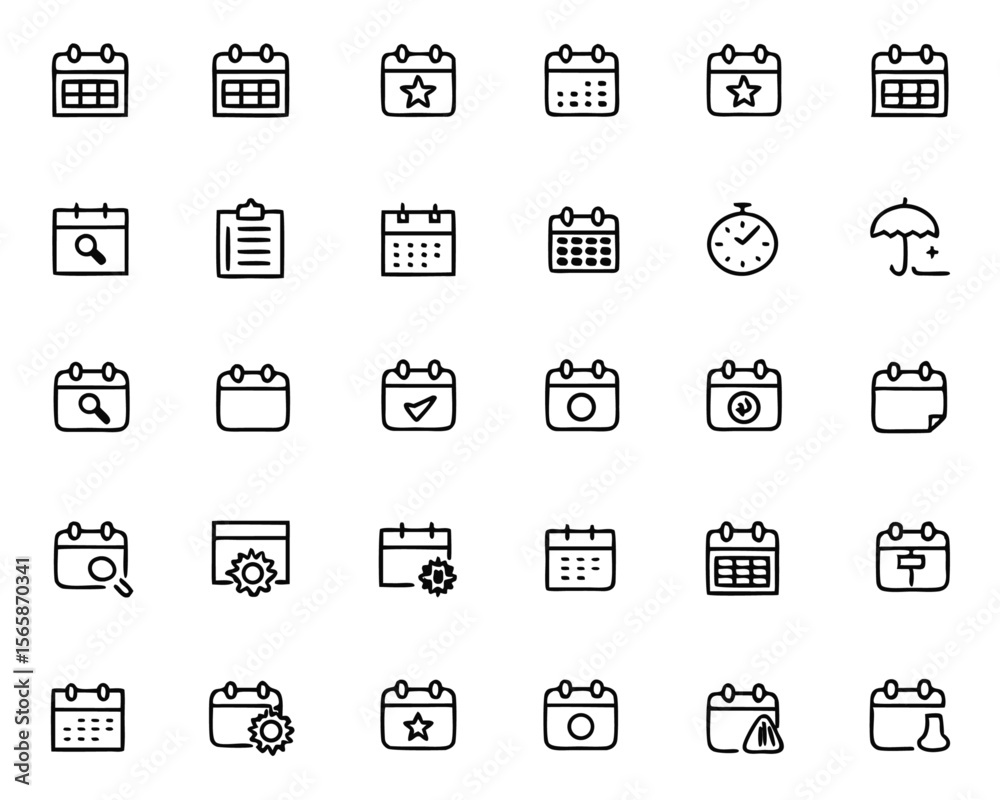Poster comprehensive collection of thin line graphical elements representing dates appointments scheduling 