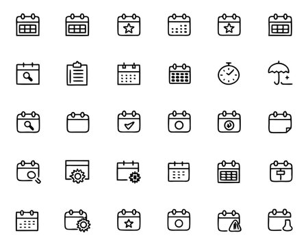 Comprehensive collection of thin line graphical elements representing dates appointments scheduling and important occasions all easily adaptable for various design needs