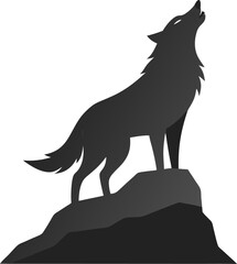 Howling wolf on a rocky ledge, vector with white background.