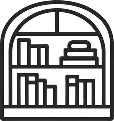 An outline icon library with bookshelves with white background.