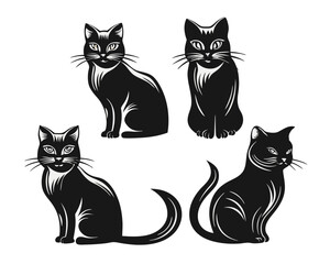 Fototapeta premium Comprehensive collection of diverse feline silhouettes showcasing various poses and styles for creative projects