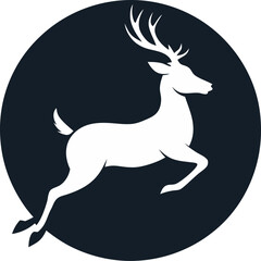 Leaping deer against a circular background, silhouette with white background.