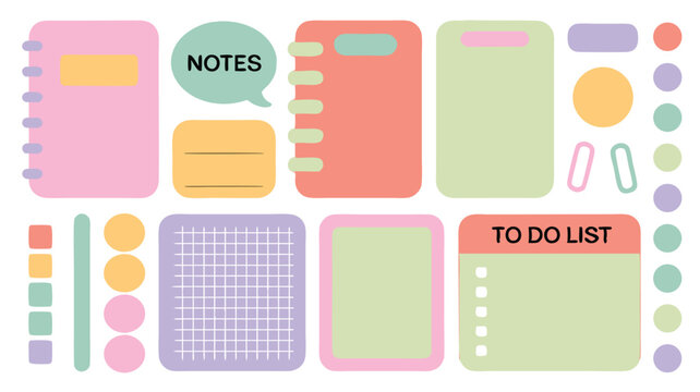 Colorful Planner Stickers with Notes and To Do List Text, Elements