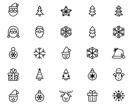Festive holiday collection of twenty stylized graphic elements for seasonal celebrations and winter themes featuring traditional christmas motifs in a clean modern aesthetic