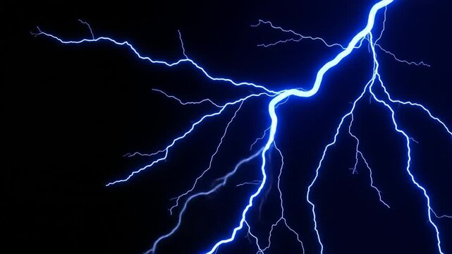 Dynamic blue lightning strikes on a black background perfect for compositing and visual effects