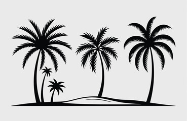 Obraz premium Black Silhouette of Tropical Palm Trees on a Sand Dune Against a Light Background