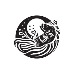 Naklejka premium logo of fish jumping on water