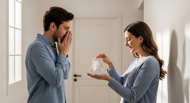 Couple's Emotional Reaction to Positive Pregnancy Test Result at Home