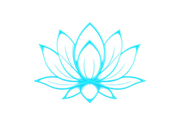 Fototapeta premium Neon blue lotus flower radiating light on a transparent background, symbolizing spiritual awakening, purity, and enlightenment in eastern cultures