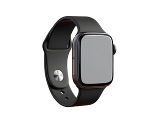 Fototapeta premium Black smartwatch with blank screen mockup isolated on a transparent background PNG