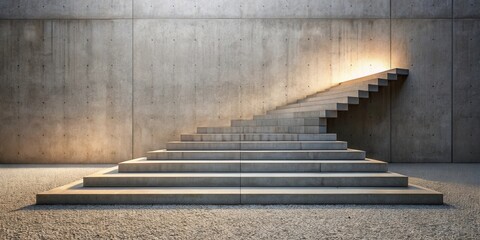 Modern Concrete Staircase Ascending Towards Light Against a Textured Wall