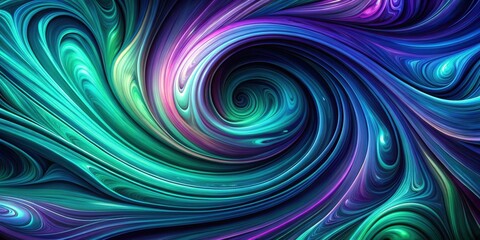 Abstract swirling vibrant teal, purple, and green paint strokes create a mesmerizing vortex