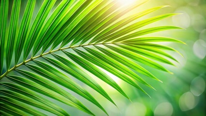 Vibrant Green Palm Frond Illuminated by Sunlight, a Lush Tropical Leaf Texture