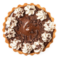 chocolate pie top view full length isolate on white background