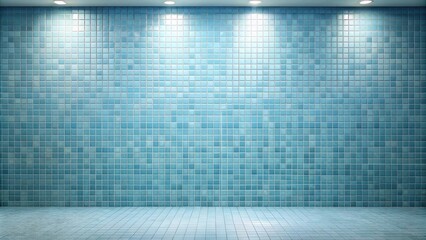 Clean Blue Tile Wall with Spotlights and Floor