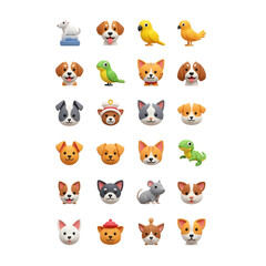 Obraz premium Collection of cartoon animal faces and figures in a grid arrangement.