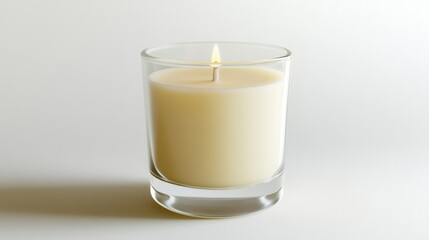 Mockup of a blank wax candle in a glass holder, 