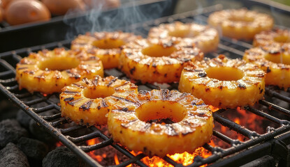 Delicious Grilled Pineapple Rings on a Barbecue Grill