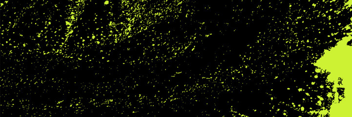 Grange gradient background. Acid green speckle and splatters texture overlay on black backdrop. Vector graphic design textured template. Punk aesthetic.