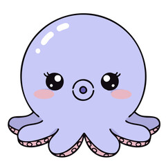 Cute round kawaii octopus character in flat vector style. 