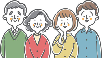 笑顔の二世帯家族　上半身　ベクター
