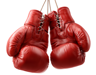 Red boxing gloves hanging on the wall transparent background PNG