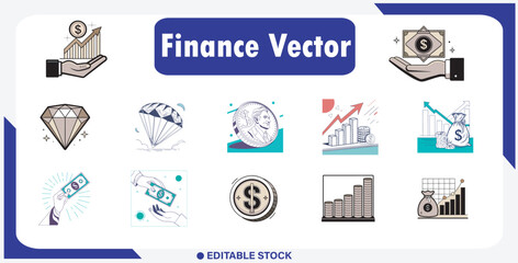 Finance Vector. Containing money, banking, accounting, Investment, income, loan, audit, financial and more.