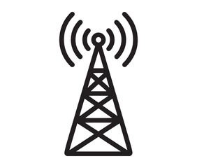 Outline radio antenna isolated on white background. Antenna and signal tower minimalist art.