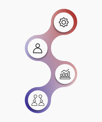 Modern three-step infographic with circular icons connected by gradient lines. Perfect for presentation, business process explanation, workflow, or timeline illustration.