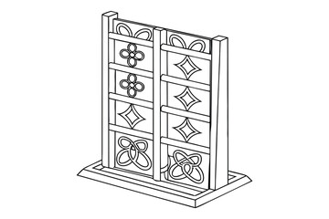 Simple linear vector illustration of a decorative japanese style room divider panel with a symmetrical ornamental design