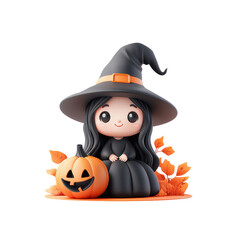 Cute cartoon witch with pumpkin for Halloween celebration